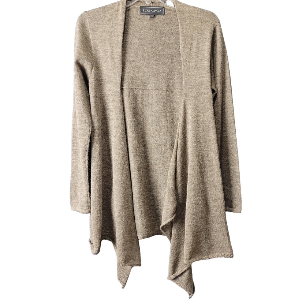 Pure Alpaca 100% Baby Alpaca Waterfall Open Cardigan Sweater M Brown Longline - Picture 2 of 13